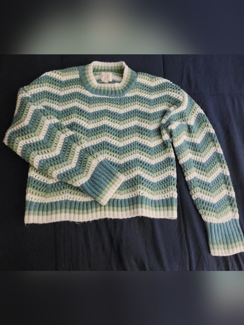 Hippie Rose Chevron Crewneck Sweater - Mint Green & Ivory,  Juniors L